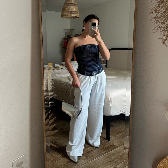 Zara Pin Striped Denim Corset Top - Picture 6 of 6